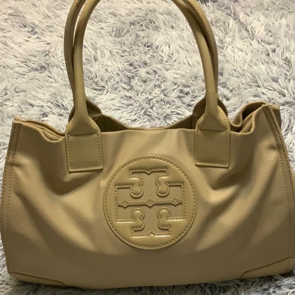 Tory Burch Handbags - TORY BURCH Tan Coated Canvas and Patent Leather Tote